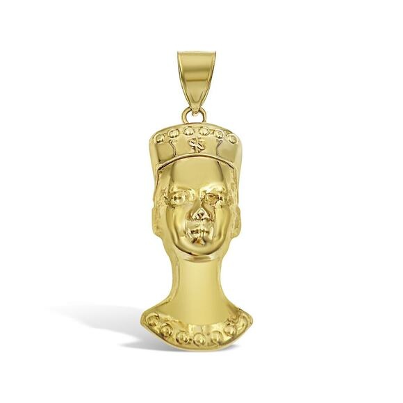 10k Yellow Gold Egyptian Queen Nefertiti Pendant 2" - Picture 1 of 3